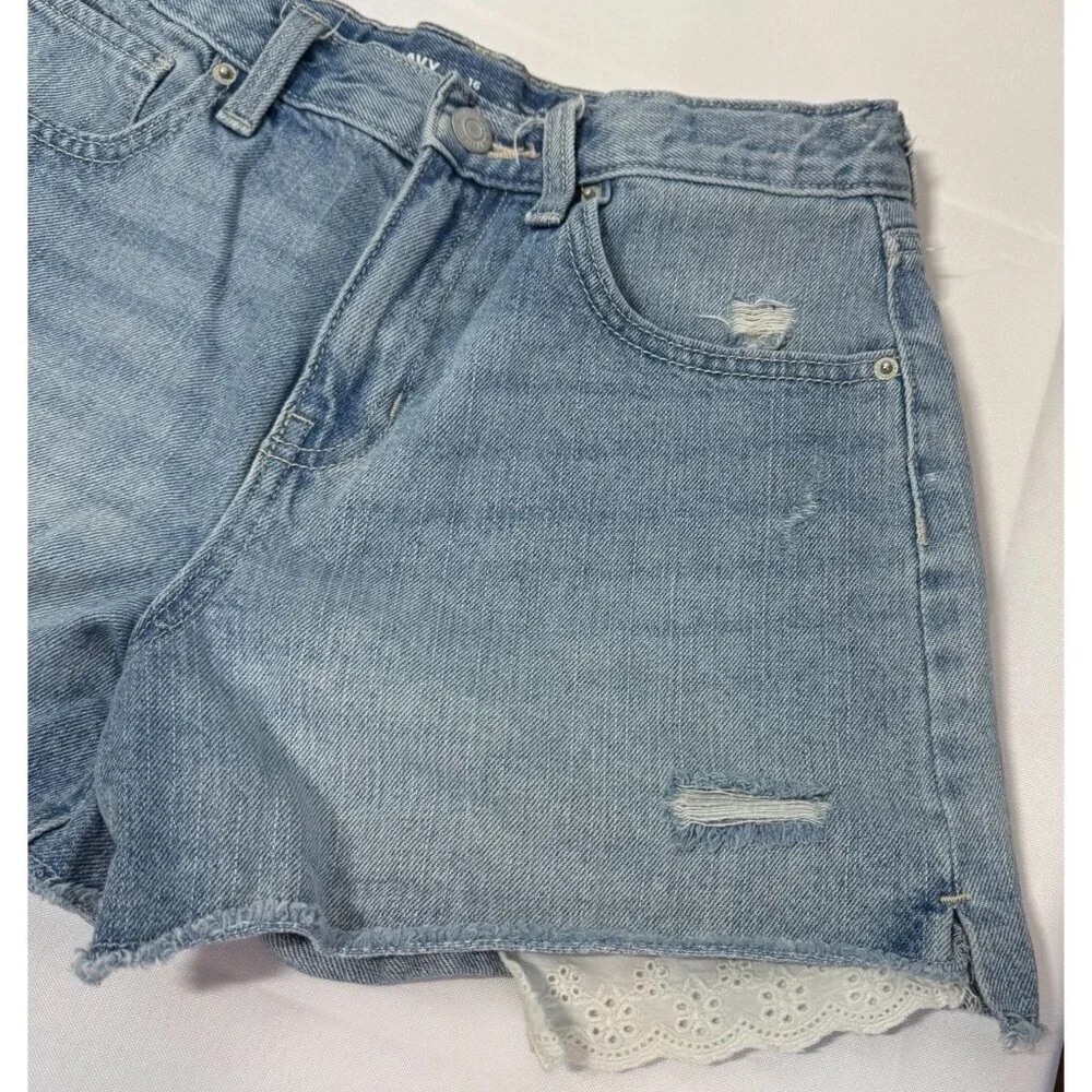 Old Navy Girls‎ High Rise Light Wash Lace Trim Jean Shorts 16 Adjustable Waist